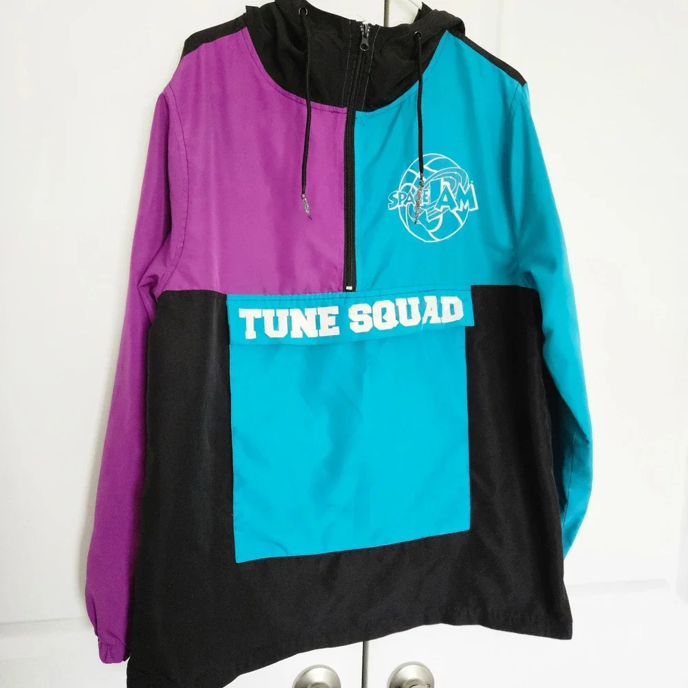 Space Jam Tune Squad Windbreaker Jacket Sz Med- Hoodie Looney Tunes 90s